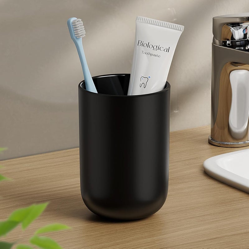 MOPMS Toothbrush Cup 13oz 380ml, Unbreakable Reusable Bathroom Tumbler 1Pc, Non-Slip Plastic Bathroom Cup Toothbrush Holders for Bathroom, Black - Image 1
